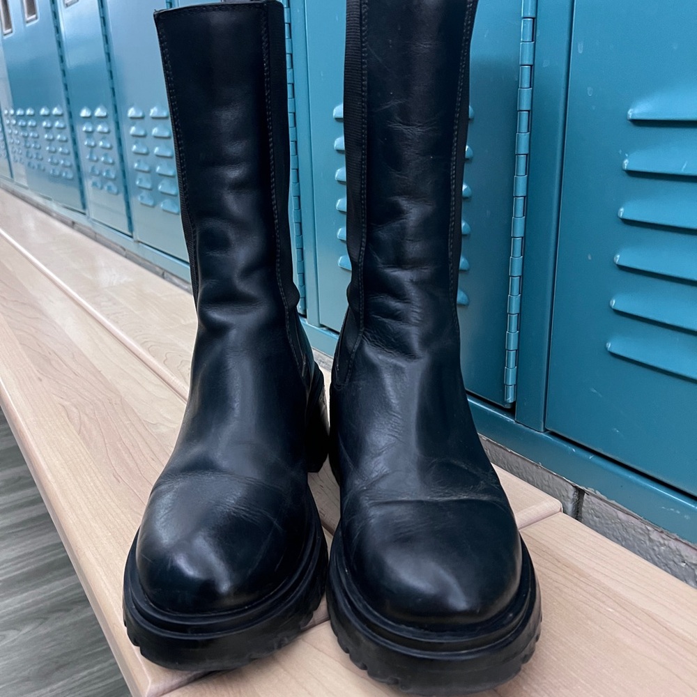 Steve Madden Black Slip-On Chelsea Platform Boots